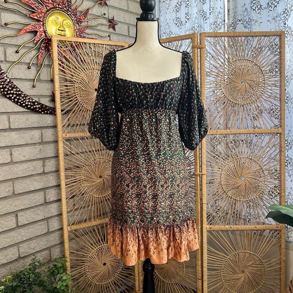 Floral Black and Orange babydoll Dress